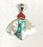 Ocean Wings Abalone Shell, Coral, And Mother Of Pearl Sterling Silver Pendant – Handcrafted Bali Jewelry